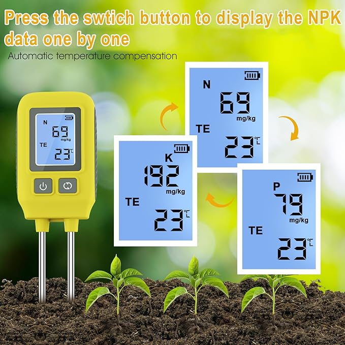 4 in 1 Npk Soil Tester Digital LCD Diaplay 3X AAA Battery Power Measure The Soil NPK Component Content and Temperature NPK Soil Assessment Tool