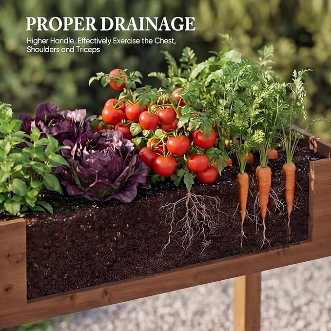 DUMOS Raised Garden Bed with Legs, 72x23x30 Inch Planter Box Outdoor with Liner for Herbs Flowers Vegetables, Elevated Wooden Garden Bed for Patio, Balcony and Backyard, Brown