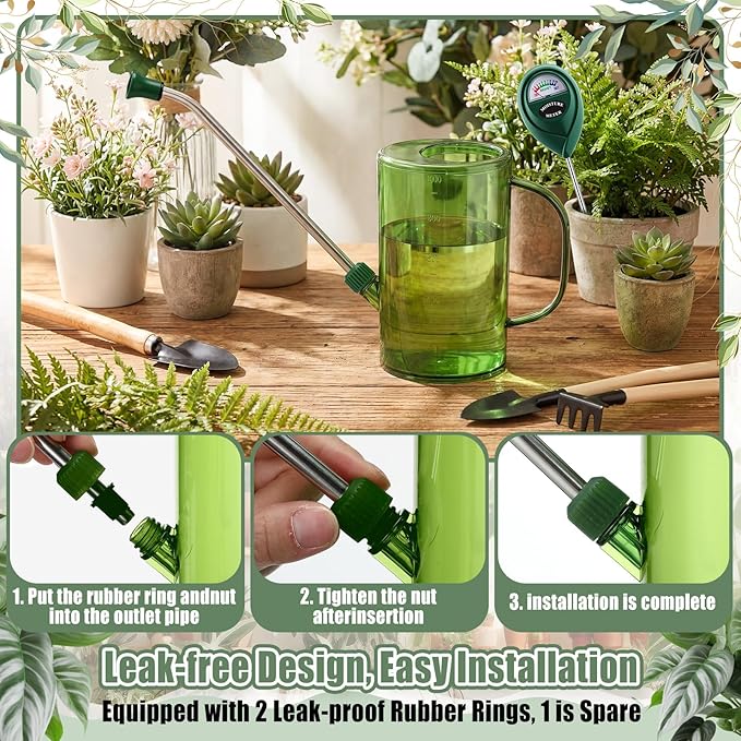 Indoor Plants Watering Can for Indoor Plants Long Probe Soil Moisture Meter Long Spout Watering Cans Water Monitor Indicator for Pot Flower House Gardening Farming (Green,1 L,Cylindrical)