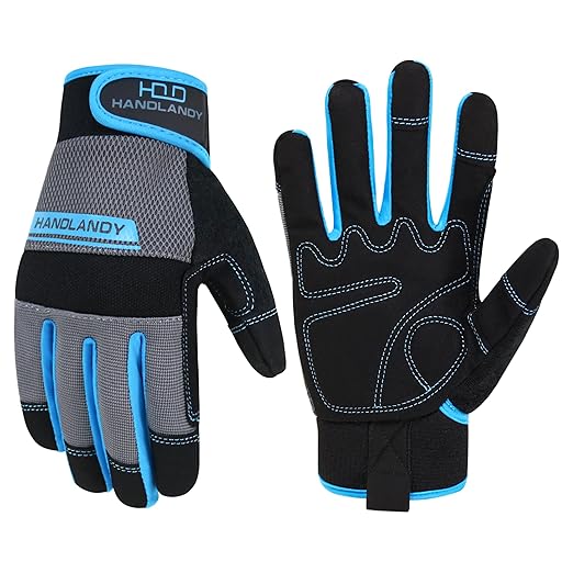 HANDLANDY Work Gloves Men & Women, Utility Mechanic Working Gloves Touch Screen, Flexible Breathable Yard Work Gloves (Medium, Grey)