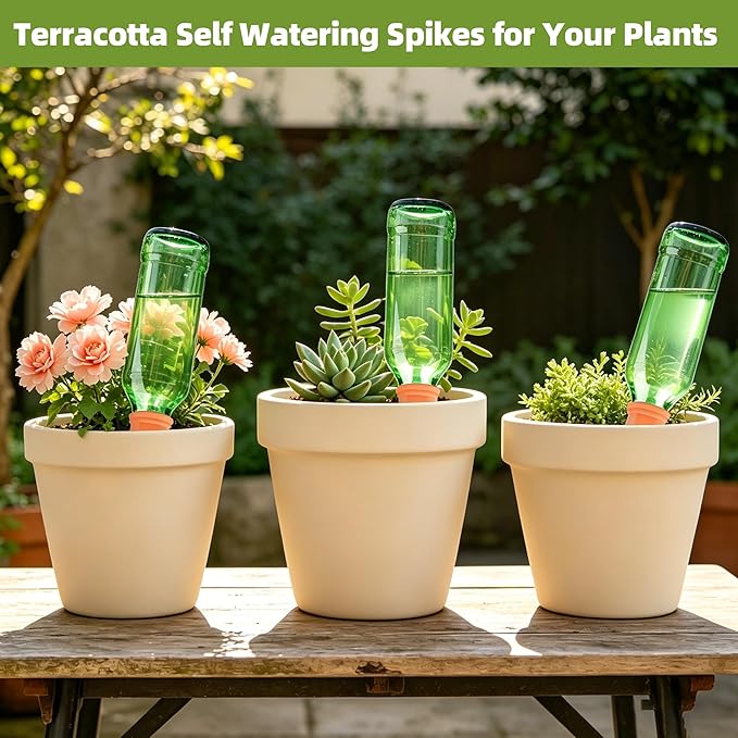 Tcamp 10 Pack Terracotta Watering Spikes, Plant Watering Devices Wine Bottle Automatic Plant Self Watering Spikes for Vacations, Self-Watering Stakes for Indoor Outdoor Plants
