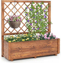 Giantex Raised Garden Bed with Trellis, 39”x14”x40” Wood Elevated Planter Box w/Drainage Hole for Climbing Vine Flower Herb Vegetable Fruit, Planting Container for Indoor Outdoor Patio Balcony