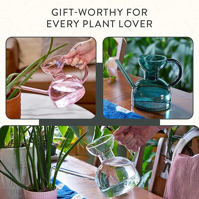 Modern Sprout Plant Watering Can - Handcrafted from Borosilicate Glass - Long Spout Vessel for Indoor Plants - 32 Oz Capacity - Multipurpose Watering Can and Flower Vase - Gift for Mother's Day(Clear)