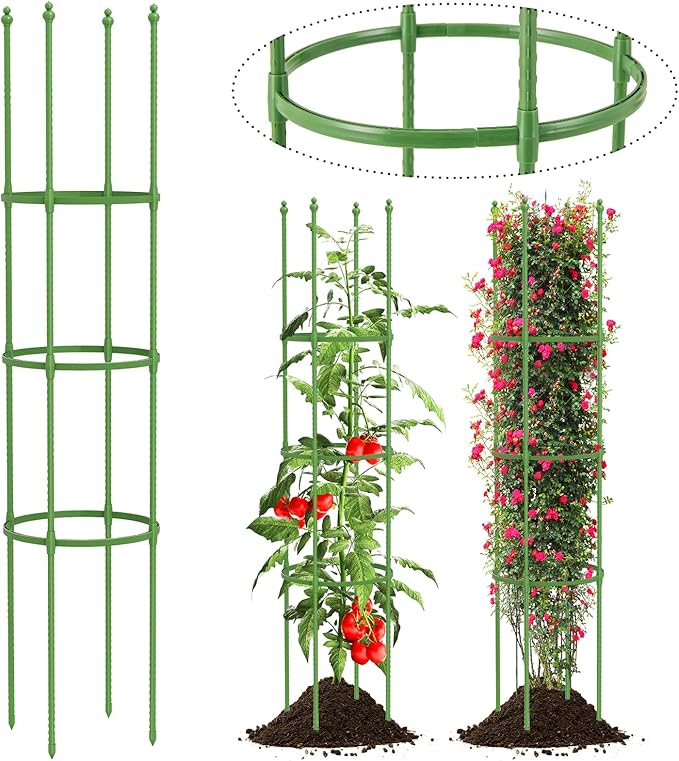 Happygrill 2-Pack Garden Tomato Trellis, 57” Plant Support & Tomato Cages w/Adjustable Height for Climbing Vines, Potted Plants, Vegetables, 2-in-1 Outdoor Heavy-Duty Plant Stake for Backyard Patio