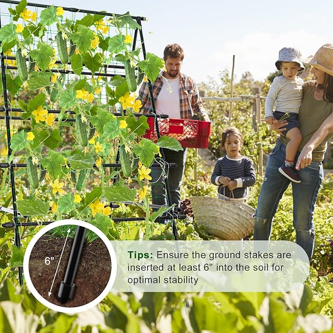 6ft Cucumber Trellis for Raised Bed, Garden Trellis for Climbing Plants Outdoor, A Frame Metal Trellis Support with Net for Vegetables Tomato Zucchini Squash Beans Peas Melons, Rose Flowers,Vines