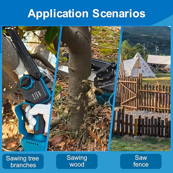 6 Inch Cordless Chainsaw Battery Powered Handheld Lightweight Tree Branches and Wood Pruning Power Tools, Portable Electric Mini Chain saw for Home, Garden and Outdoor use with 2 * 2000mAh Batteries