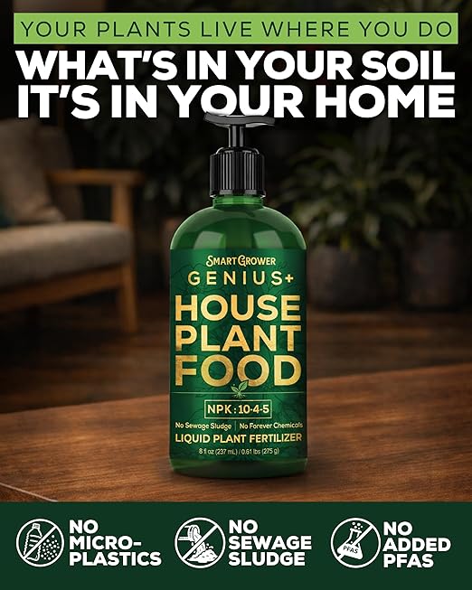 Plant Food for Houseplants, Instant Indoor Plant Fertilizer for Healthier Plants, Clean & Safe for Indoor & Outdoor Use, USA Made - Smart Grower Genius+ Easy Squirt Pump 8oz Makes 96 Gallons