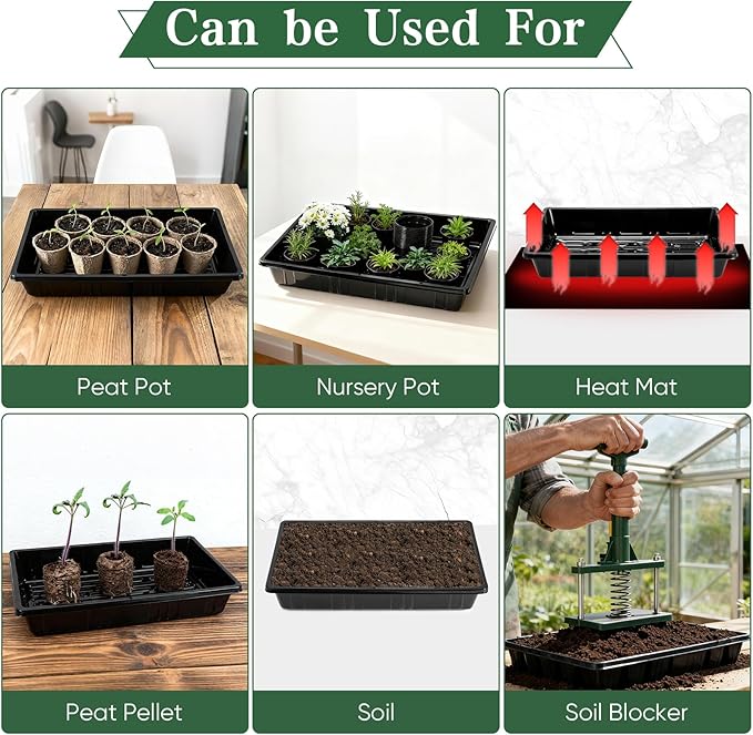 Sckee Upgraded 20 Pack Plant Growing Trays Seed Starting Tray Microgreens Growing Trays Seedling Plant Germination Starter Tray Transplant Fodder Flats, No Holes, No Leakage, Reusable (1015)