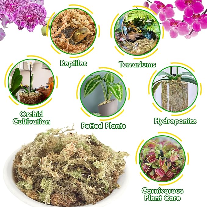 ZeeDix 4 qt Sphagnum Moss for Indoor Plants, Natural Dried Long Fiber Moss for Orchid Repotting, Carnivorous Plants, Succulents, Monstera, Flower & Reptile Terrariums Habitats (3 oz)
