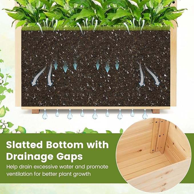 Giantex Set of 2 Raised Garden Bed with Sided Trellis & Hanging Roof, Wood Planter Box, Freestanding Garden Planter Raised Bed for Flowers Herbs Climbing Vines 31”x16”x41” (L x W x H)