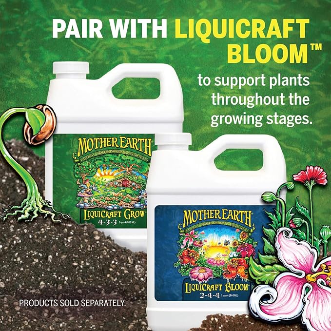 Mother Earth Products Mother Earth LiquiCraft Grow 4-3-3 Liquid Plant Fertilizer for Vegetative Plants, Flowers and Tomatoes, Quart