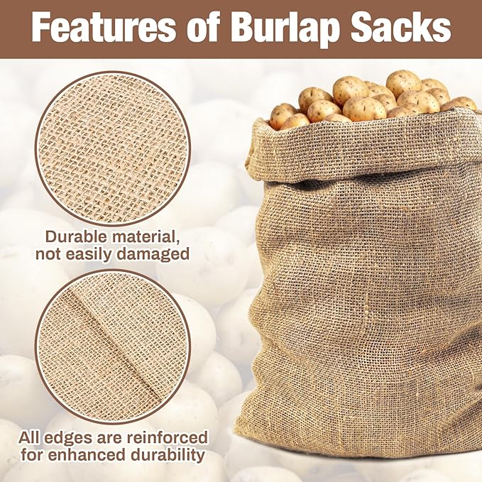 MAQIHAN 2 PCS Burlap Sack - 23.6" x 39" Burlap Bags for Plants High Density Natural Jute Bag of Potatoe Storage Plant Grow Bags with Rope Potato Sacks Race Bag Halloween,Christmas Decorations