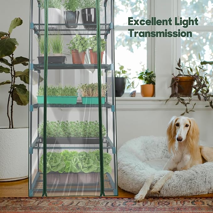 KOL 5-Tier Mini Greenhouse - PVC Clear Cover & Steel Frame - Portable Small Green House for Indoor & Outdoor Use - Grow Plants, Seedlings, Herbs
