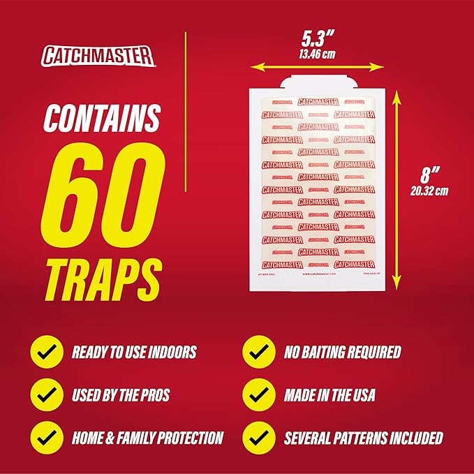 Catchmaster Mouse & Insect Glue Boards 60pk, Mouse Traps Indoor for Home, Adhesive Bug Catcher, Rat & Rodent Sticky Trap, Bulk Glue Traps Used by Pros, Pest Control for Home