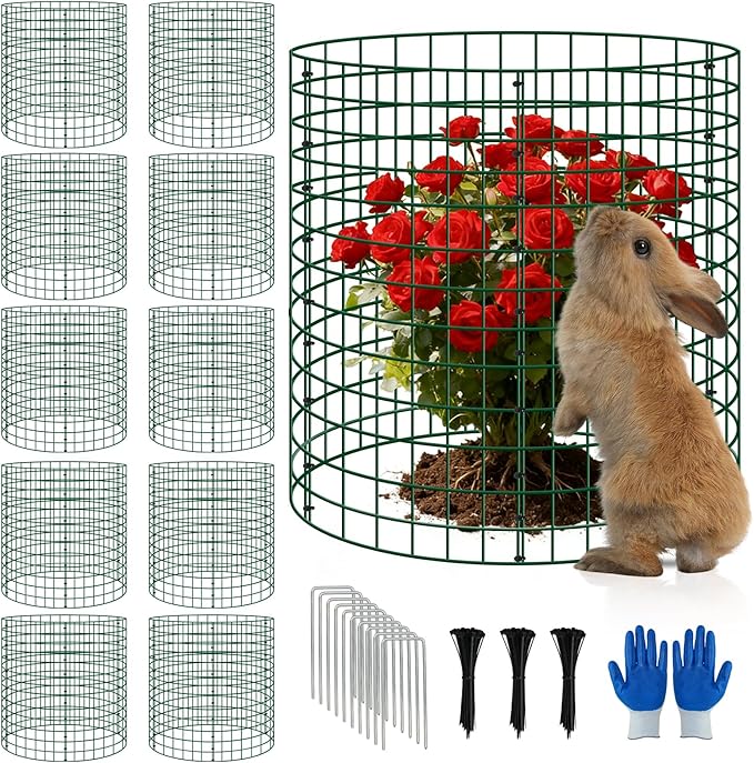 10 Pack Plant Protectors from Animals, 12''x14'' Metal Plant Cages for Outdoor Plants, Garden Plant Protector with Stakes & Zip Ties, Keep Rabbits Squirrels Out, Plant Cage for Flowers Vegetables