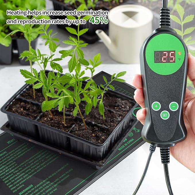 Seedling Heat Mat with Thermostat Pack of 4, Dual Certified by MET and UL Plant Heating Mat Pad Equipped with A Temperature Probe, It Automatically Maintains A Constant Temperature
