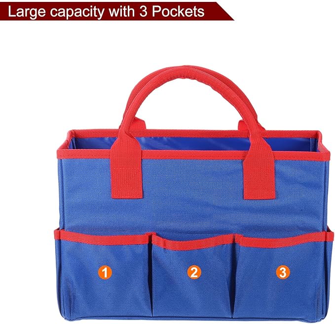 HARFINGTON Garden Tool Bag 12.99" x 5.91" x 8.66" Large Oxford Tote Bag with Pockets Gardening Plant Tool Organizer Storage Carrier Store for Outdoor Women Men, Blue