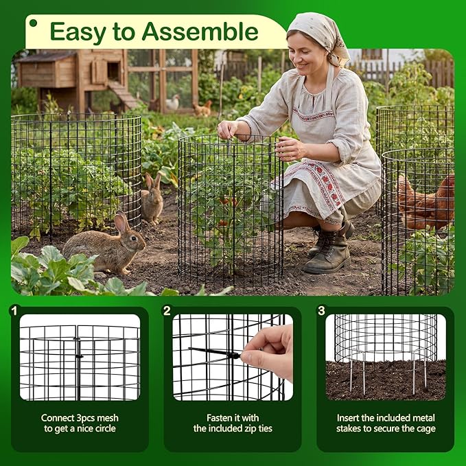 10 Pack Plant Protector from Animals, (12'' x 12'') Wire Mesh Plant Cages for Garden – Sturdy Metal Plant Protectors to Keep Rabbits, Squirrels, and Animals Out– Ideal for Flowers, Outdoor Plants