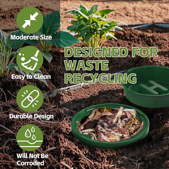 Warm Farm, 4-Pack 8L (2.11Gal) Inground Worm Composter, Outdoor Worm Compost Bin for Garden Beds & Home Use, Vermicomposting Bin for Beginners (9.5x9.5x10.8Inch), Green