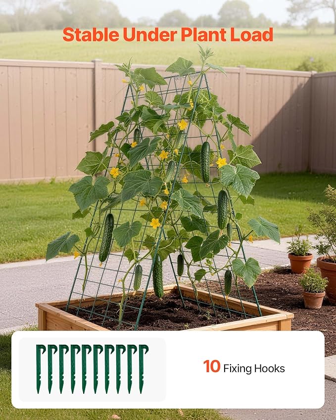 VEVOR Cucumber Trellis, 35" x 55" Foldable A-Frame Garden Trellises for Raised Bed, 4 Panels, Metal Rustproof Outdoor Climbing Plant Support with Gloves for Vine, Peas, Beans, Tomato, Flowers