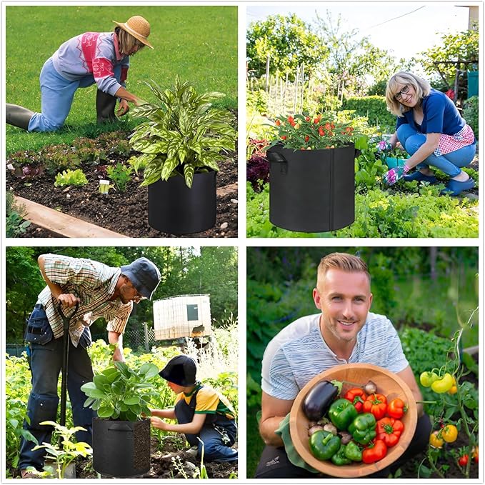 20-Gallon Grow Bags, (10 Pack) Thickened Aeration Fabric Growing Pots Planters with Handles for Planting Vegetables Plants, Black