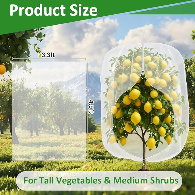 2 Pack Medium Plant Covers 3.3x4.9 ft, Reusable Garden Netting for Vegetables, Mesh Barrier Protect Tomatoes & Peppers from Birds, Bugs, Deer