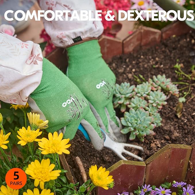 Vgo... 5Pairs Ladies' Bamboo Gardening Work Gloves (M, Green, RB6026)