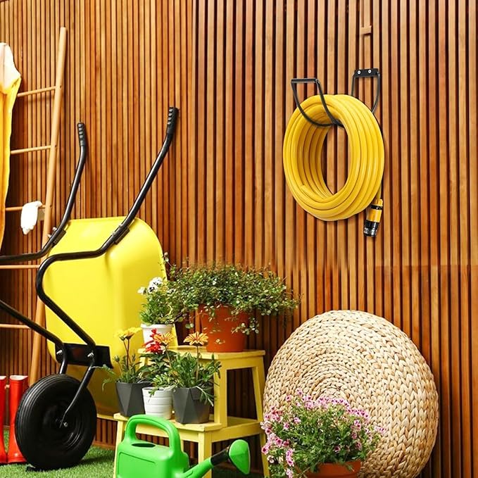 Metal Garden Hose Hanger Wall Mounted Water Hose Holder for Outside Yard (2, Black)