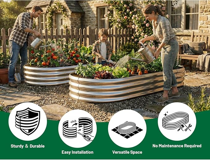AHEONLAR 2pack 6×3×1ft Raised Garden Bed，Outdoor Galvanized Planter Boxes, Oval Large Metal Raised Garden Beds for Vegetables
