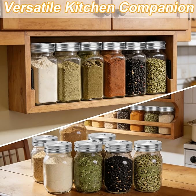 Palksky Mason Jar Spice Shaker Lids Stainless Steel, 8 Pack Regular Mouth Mason Canning Cap for Spices Coriander Seed Garlic/Rosemary Powder, Adjustable Tops Pour Spout Seasoning Shaker Dispenser