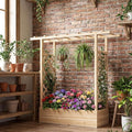 S AFSTAR Raised Garden Bed with Trellis, 2-in-1 Fir Wood Planter Box with Flat Roof & Drainage Holes, Vertical Planter Raised Bed for Climbing Plants, Flowers & Vegetables, 43" x 14" x 45" (Natural)