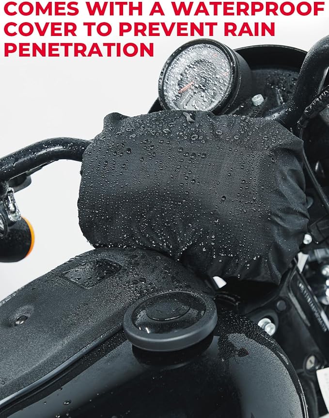KEMIMOTO Motorcycle Handlebar Bag with Waterproof Cover Universal Bicycle Handle Bar Tool Bag for Front Fork Sissy Bar Compatible with Cruiser Softail Dyna Sportster Dirtbike Carbon Fiber