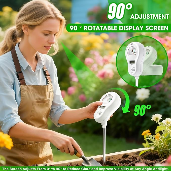6-in-1 Multifunctional Soil Moisture Meter, pH/Temperature/Soil Moisture/Sunlight/Air Humidity/Soil Fertility Soli Analyzer for Farming, Gardening, Lawns