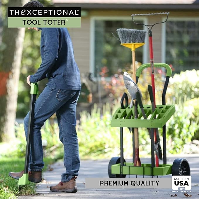 Rolling Tool Toter with Leaf Toter and Load Toter Lift Plate | Lawn Care Cart with Leaf Collection Bag | Mobile Yard Raking Project Organizer Caddy | Made in USA by Vertex | Model EX640