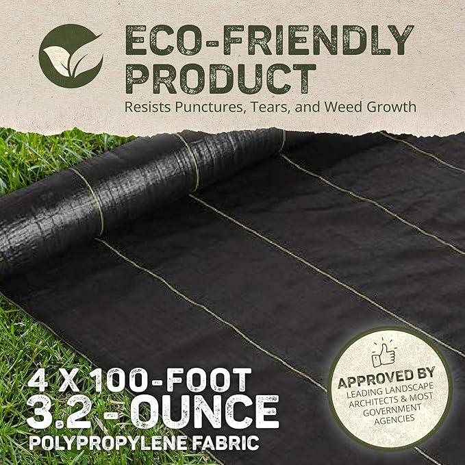 Dewitt Sunbelt Weed Barrier Fabric 3.2 oz, 4 x 100 Feet – Heavy-Duty Ground Cover Mat for Greenhouse Floors, Garden Rows, Raised Beds, Yard Gardening, and Outdoor Landscape Protection