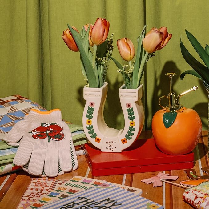 ban.do Peach-Shaped Plant Mister, Fruit Theme Indoor Plant Accessories, Ceramic Watering Can Spray Bottle with Plastic Nozzle, Peach