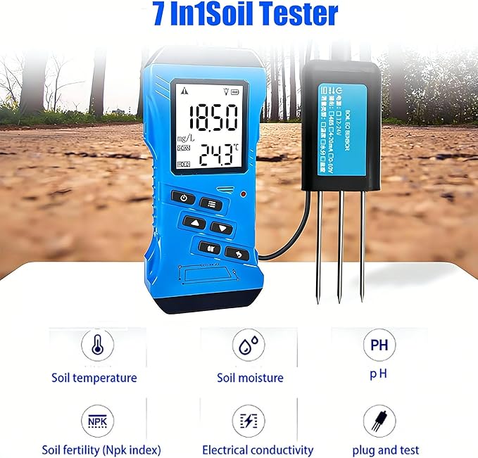 High Accuracy 7 in 1 Soil Tester,Digital NPK, pH, Moisture, EC & Temperature Meter,All-in-One Soil Fertility Test Kit for Agricultural Planting, Soil Cultivation & Pot Planting