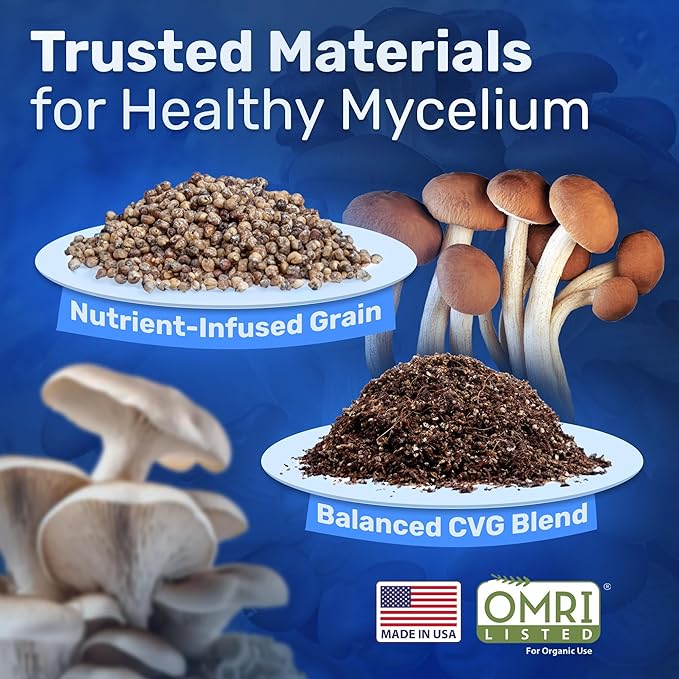 6 LB All-in-One Mushroom Grow Kit 2-Pack, Up to 128oz of Fresh Mushrooms Over 6 Flushes, Sterilized Grain Bags & Dung-Loving Substrate, Injection Port, OMRI-Listed, Made in USA, Just Add Spores