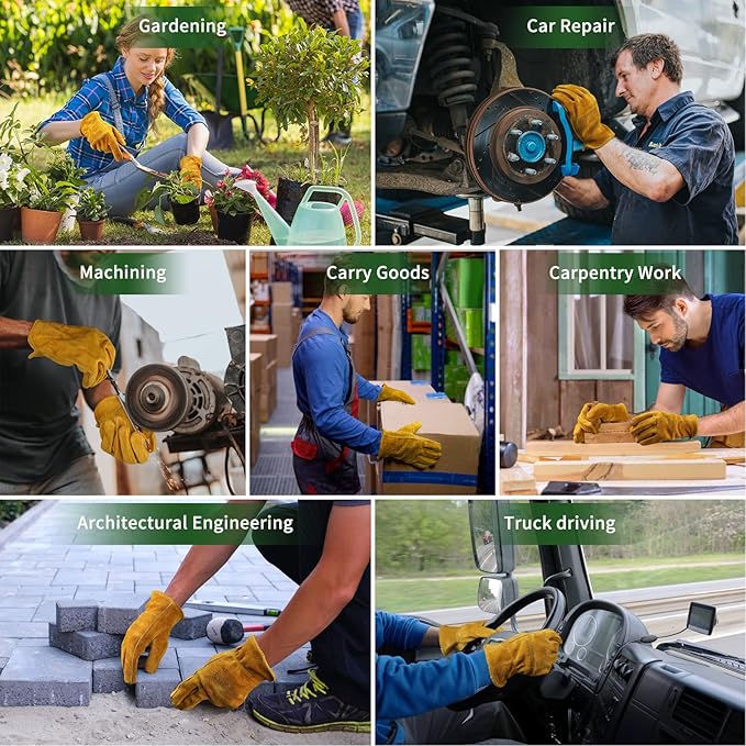 Gardening Work Gloves Leather: Garden Men Women Thorn Proof Cowhide Gardening Gloves for Heavy Duty Yard Work