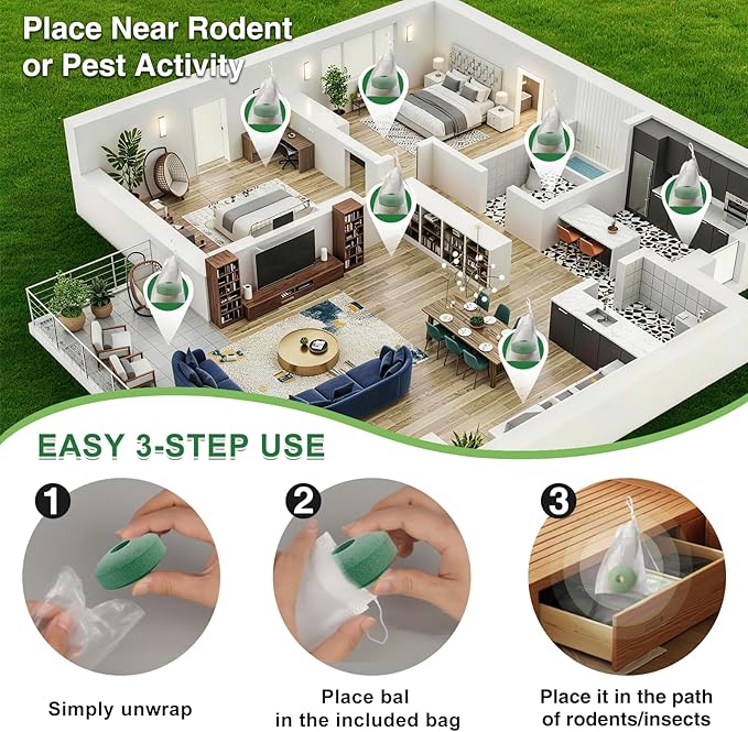 Mouse Repellent Balls, Peppermint Oil Scent, Safe for Indoor Use, 24PCS