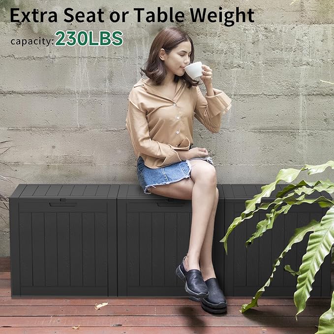 Outdoor Storage Box, 36 Gallon Waterproof Lockable Resin Deck Box for Patio, Garden & Storage, Easy Assembly Indoor & Outdoor Use, Black