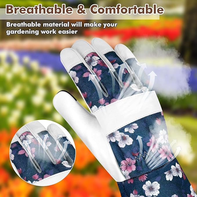 Leather Long Gardening Gloves for Women Thorn Proof Garden Gloves Yard Working Gloves