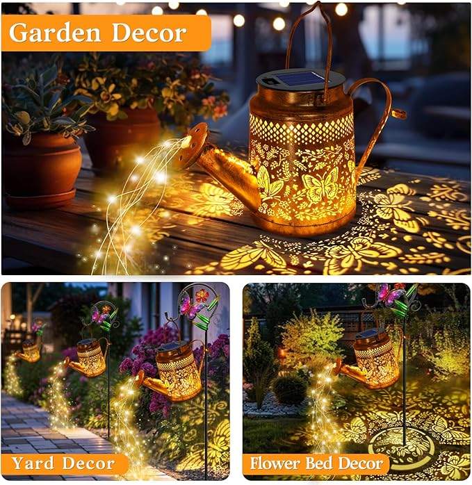 2 Pack Big Solar Butterfly Watering Can Lights, Gift For Mom Grandma Women Wife Daughter Mother's Day, Waterproof Outdoor Decor Light With Shepherd Hook, Hanging lantern Light For Yard Garden Backyard