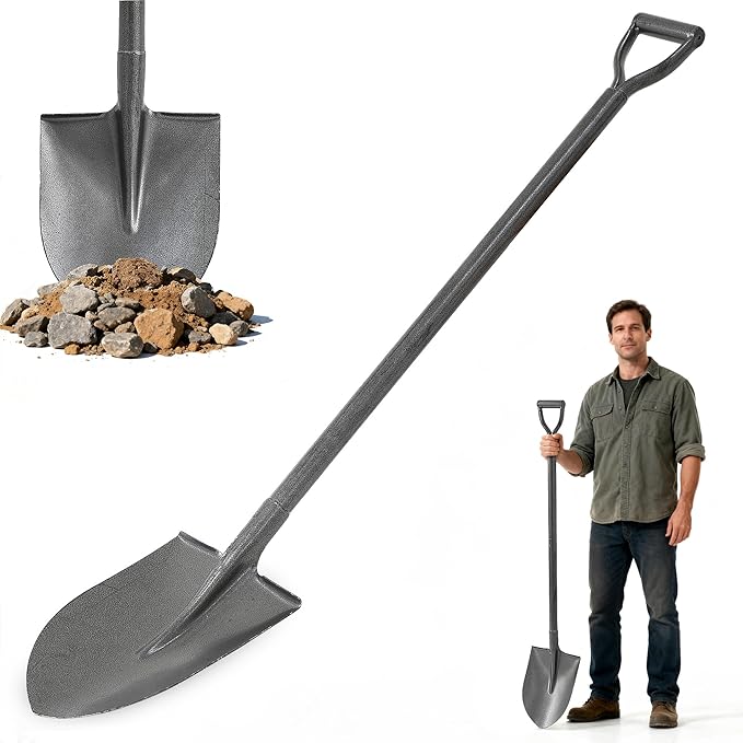 Heavy Duty All Steel Shovel - 48 Inch Digging Shovel for Garden, Camping, Trenching, and More with D-Grip Handle, Black Full Steel Construction
