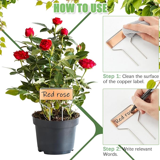 Moxweyeni 60 Pcs Metal Garden Tags Plant Labels for Garden Waterproof Plant Markers with 2 Permanent Pen Planting Nursery Tags Reusable Labels Stake for Plants (Copper,4 Inch)