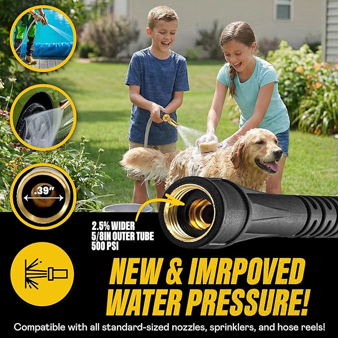 Bionic Steel PRO 50 Ft Metal Garden Hose with Nozzle, Water Hose Made from Heavy Duty 304 Stainless Steel, Flexible, Lightweight, Brass Fittings, Non Kinking, 5/8” Inner Diameter, 500 PSI