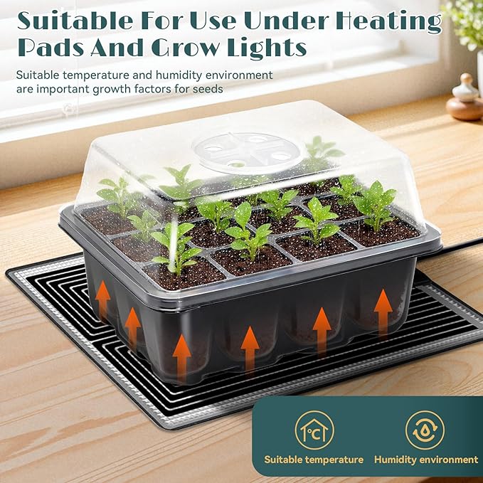 5-Pack Seed Starter Tray Seedling Kits,Plant Starter Kit with Adjustable Humidity Dome and Base Indoor Greenhouse Mini Propagator for Seeds Growing Starting(Blck)