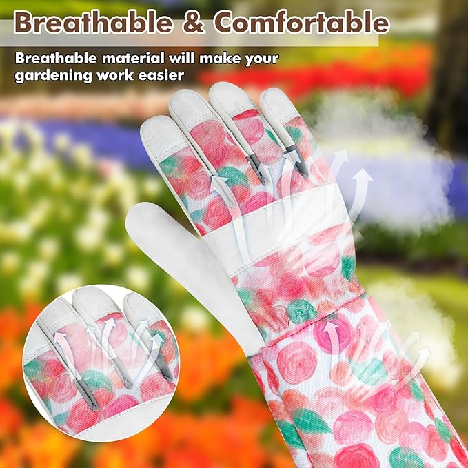 Leather Long Gardening Gloves for Women Thorn Proof Garden Gloves Yard Working Gloves
