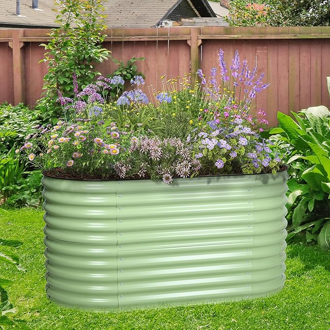 BPS 2-in-1 Metal Raised Garden Bed, 5.3x2.7 FT Galvanized Planter Raised Beds for Vegetables, Flowers 31'' Extra Tall