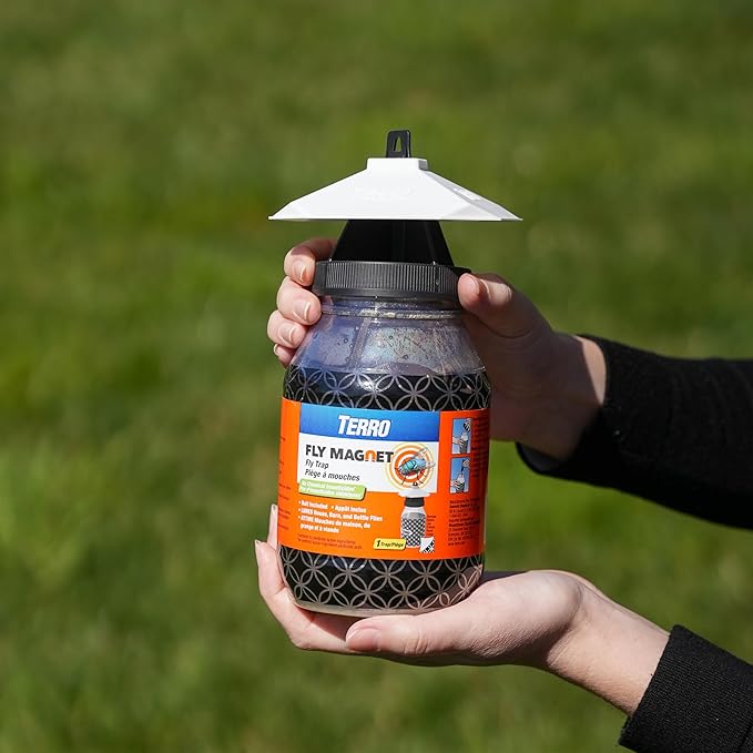 TERRO T380 Outdoor Reusable Fly Magnet Fly Trap - Poison Free Trap with Bait